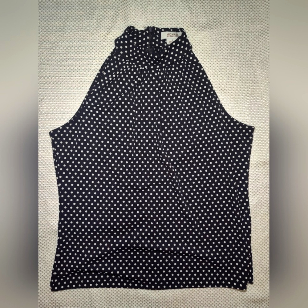 Michael Kors Black Polkadot Sleeveless Halter ish Style Top